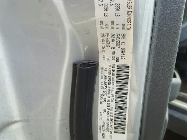 1J8HG48K57C611753 - 2007 JEEP COMMANDER SILVER photo 10