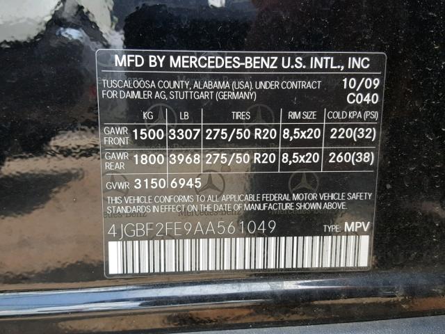 4JGBF2FE9AA561049 - 2010 MERCEDES-BENZ GL 350 BLU BLACK photo 10