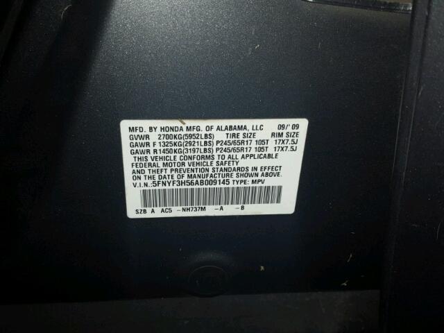 5FNYF3H56AB009145 - 2010 HONDA PILOT GRAY photo 10