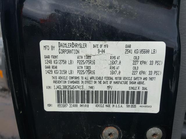 1J4GL38K25W547413 - 2005 JEEP LIBERTY RE BLACK photo 10