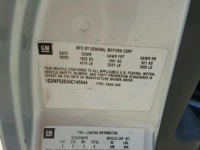 1G2NF52E34C146444 - 2004 PONTIAC GRAND AM S 银色 照片 10