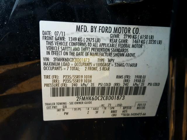 2FMHK6DC2CBD01873 - 2012 FORD FLEX LIMIT BLACK photo 10