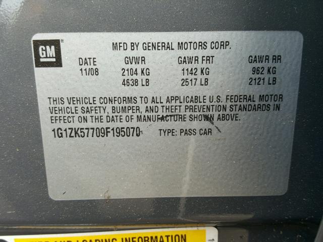 1G1ZK57709F195070 - 2009 CHEVROLET MALIBU LTZ 灰色 照片 10