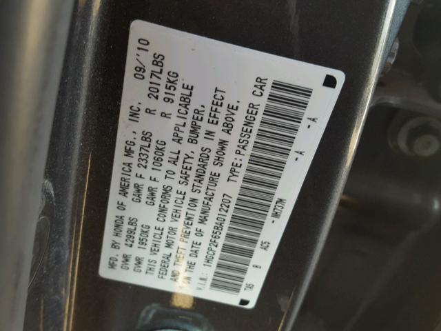 1HGCP2F65BA012207 - 2011 HONDA ACCORD SE GRAY photo 10