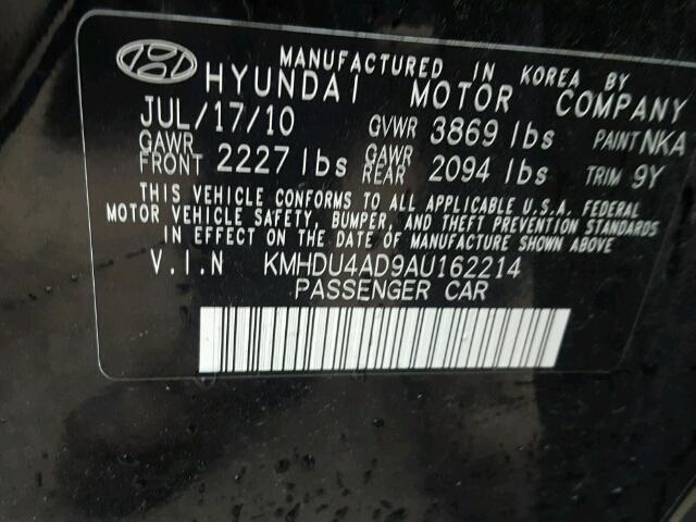 KMHDU4AD9AU162214 - 2010 HYUNDAI ELANTRA BL BLACK photo 10