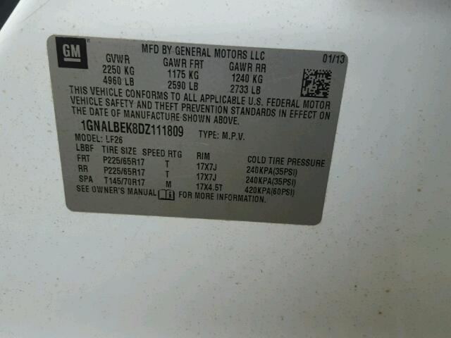 1GNALBEK8DZ111809 - 2013 CHEVROLET EQUINOX LS Ağ foto 10