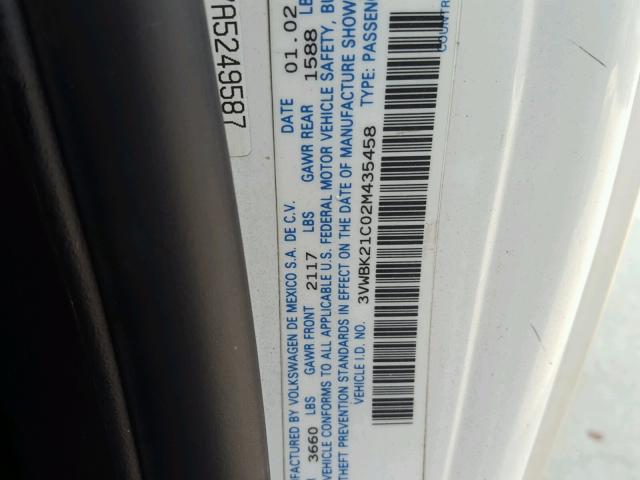 3VWBK21C02M435458 - 2002 VOLKSWAGEN NEW BEETLE თეთრი ფოტო 10