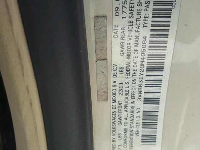 3VWRG31Y28M406084 - 2008 VOLKSWAGEN NEW BEETLE CREAM photo 10