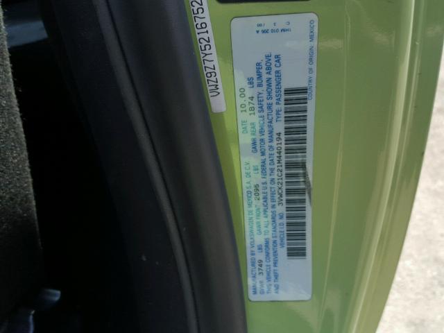 3VWCK21C21M440194 - 2001 VOLKSWAGEN NEW BEETLE მწვანე ფოტო 10