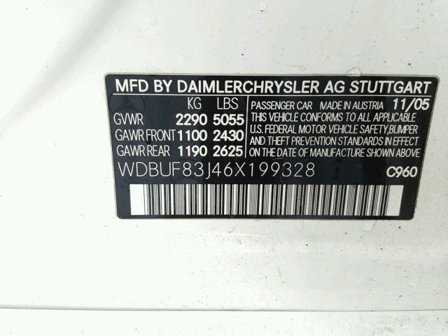 WDBUF83J46X199328 - 2006 MERCEDES-BENZ E 500 4MAT WHITE photo 10