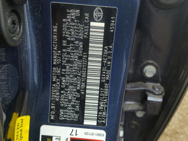 4T1BK1EB6EU132761 - 2014 TOYOTA AVALON BAS BLUE photo 10