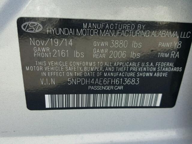 5NPDH4AE6FH613683 - 2015 HYUNDAI ELANTRA SE SILVER photo 10