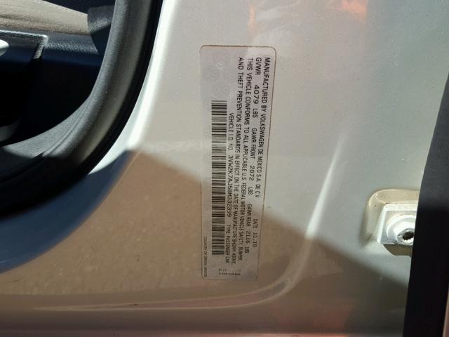 3VW2K7AJ5BM332399 - 2011 VOLKSWAGEN JETTA BASE 银色 照片 10