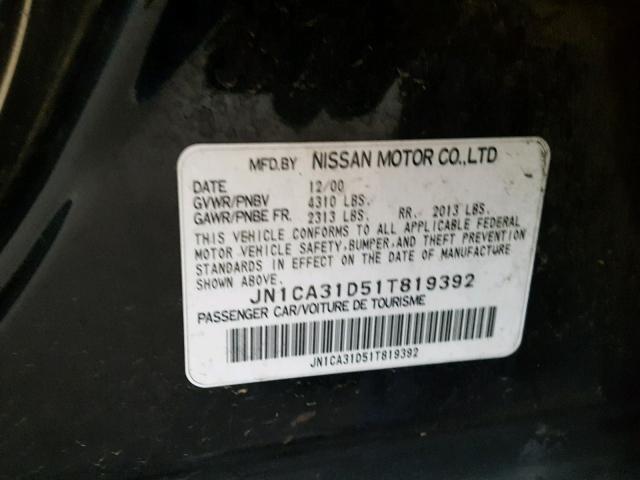 JN1CA31D51T819392 - 2001 NISSAN MAXIMA GXE BLACK photo 10