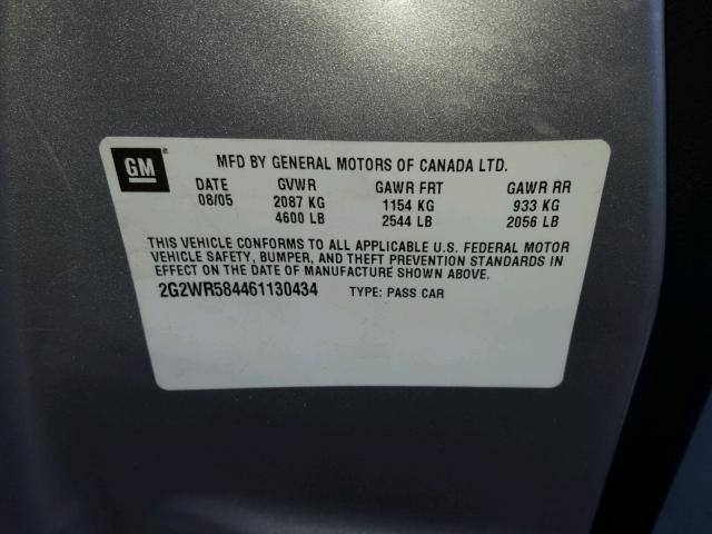 2G2WR584461130434 - 2006 PONTIAC GRAND PRIX SILVER photo 10