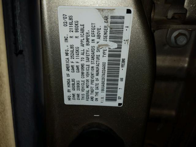 19UUA66297A024460 - 2007 ACURA TL TAN photo 10