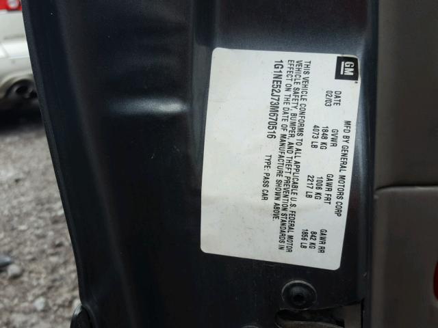 1G1NE52J73M670516 - 2003 CHEVROLET MALIBU LS ნაცრისფერი ფოტო 10