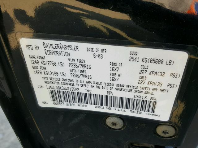 1J4GL38K33W713502 - 2003 JEEP LIBERTY RE BLACK photo 10