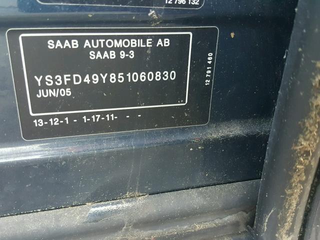 YS3FD49Y851060830 - 2005 SAAB 9-3 ARC BLUE photo 10