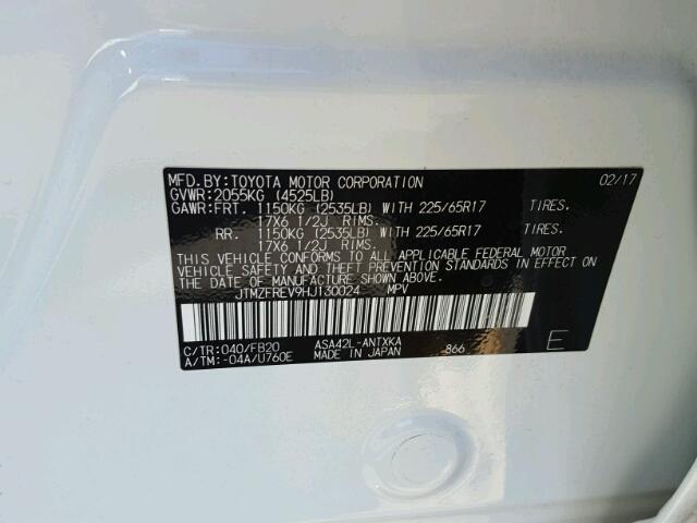 JTMZFREV9HJ130024 - 2017 TOYOTA RAV4 LE Ağ foto 10