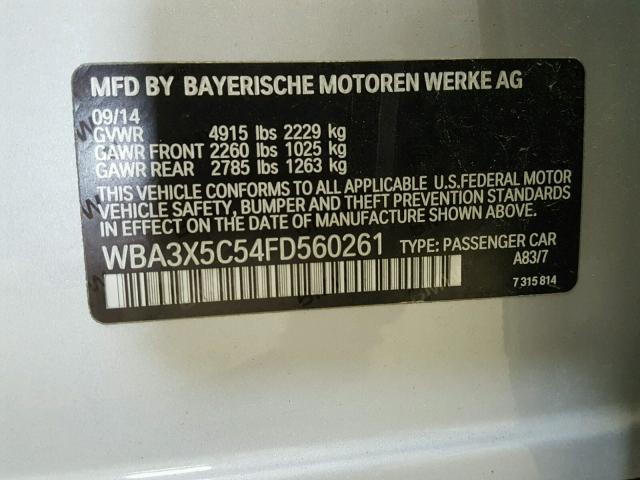 WBA3X5C54FD560261 - 2015 BMW 328 XIGT SILVER photo 10