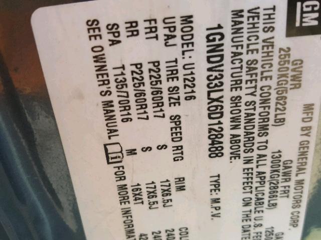 1GNDV33LX6D128488 - 2006 CHEVROLET UPLANDER L 蓝色 照片 10