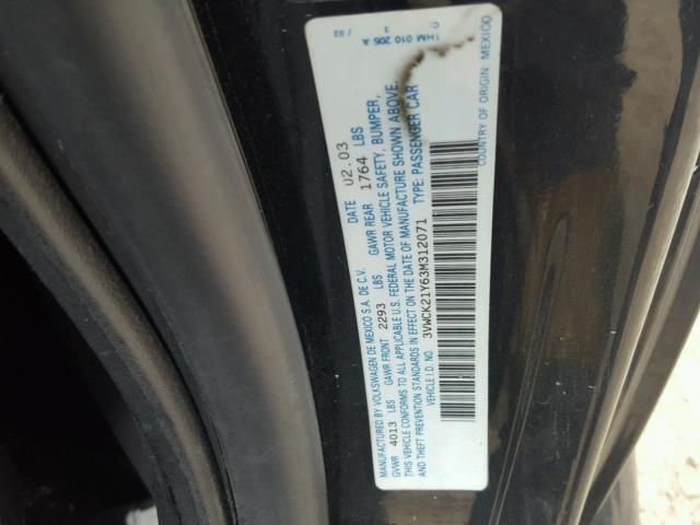 3VWCK21Y63M312071 - 2003 VOLKSWAGEN NEW BEETLE 黑色 照片 10