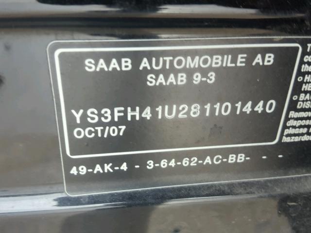 YS3FH41U281101440 - 2008 SAAB 9-3 AERO BLACK photo 10