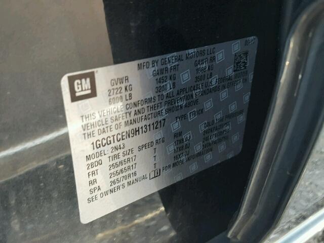1GCGTCEN9H1311217 - 2017 CHEVROLET COLORADO L GRAY photo 10
