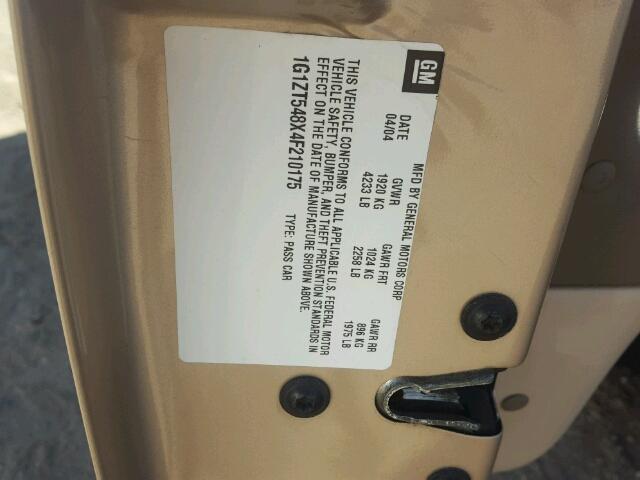 1G1ZT548X4F210175 - 2004 CHEVROLET MALIBU LS 金色 照片 10