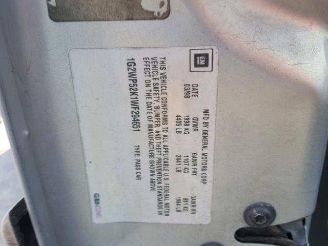 1G2WP52K1WF294651 - 1998 PONTIAC GRAND PRIX SILVER photo 10
