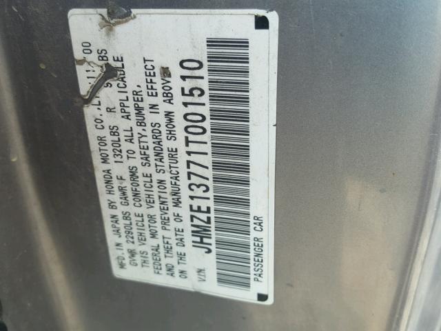 JHMZE13771T001510 - 2001 HONDA INSIGHT SILVER photo 10