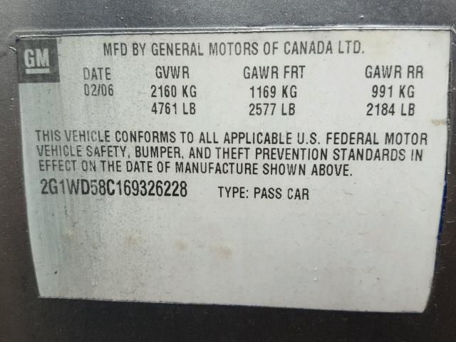 2G1WD58C169326228 - 2006 CHEVROLET IMPALA SUP 银色 照片 10