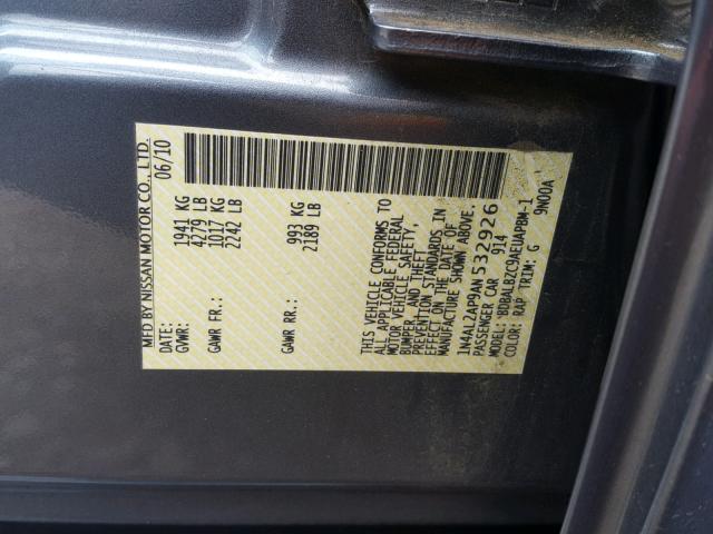 1N4AL2AP9AN532926 - 2010 NISSAN ALTIMA BAS GRAY photo 10