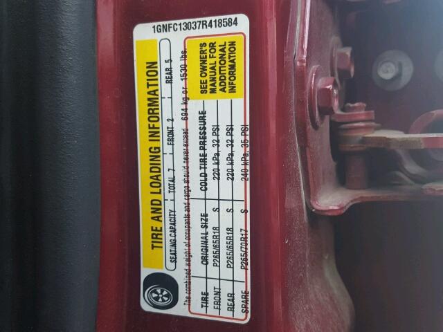 1GNFC13037R418584 - 2007 CHEVROLET TAHOE RED photo 10