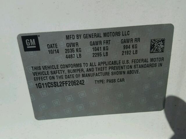 1G11C5SL2FF206242 - 2015 CHEVROLET MALIBU თეთრი ფოტო 10