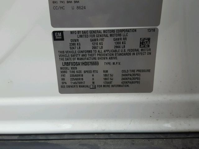 LRBFXDSA1HD076669 - 2017 BUICK ENVISION E WHITE photo 10