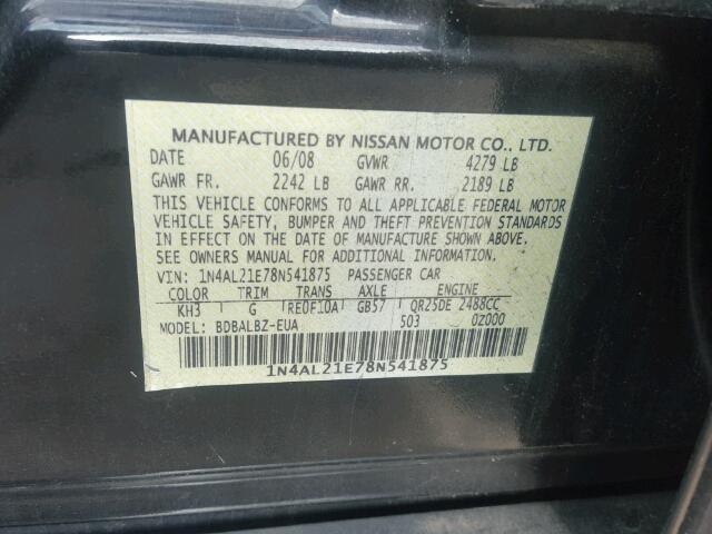 1N4AL21E78N541875 - 2008 NISSAN ALTIMA 2.5 TWO TONE photo 10