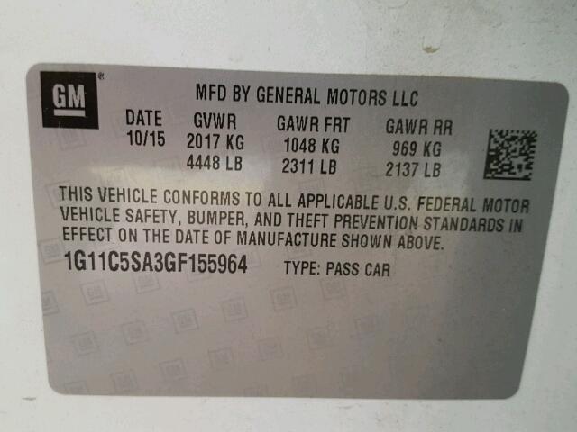 1G11C5SA3GF155964 - 2016 CHEVROLET MALIBU LIM 白色 照片 10