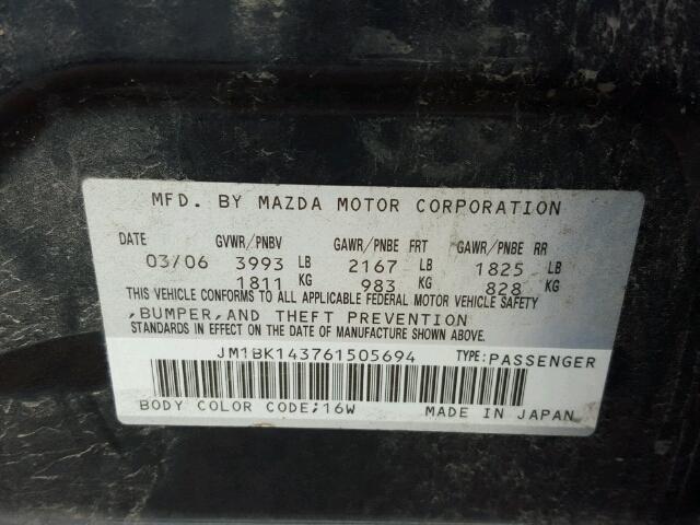 JM1BK143761505694 - 2006 MAZDA 3 BLACK photo 10