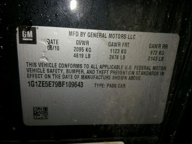 1G1ZE5E79BF109643 - 2011 CHEVROLET MALIBU LTZ 黑色 照片 10