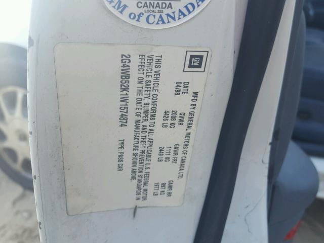 2G4WB52K1W1574874 - 1998 BUICK REGAL LS WHITE photo 10