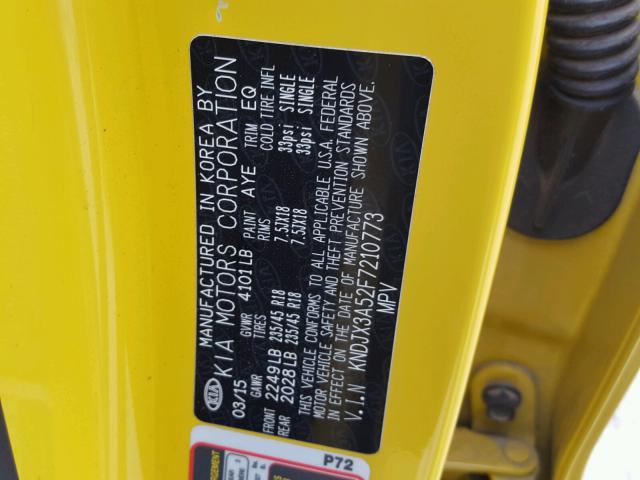 KNDJX3A52F7210773 - 2015 KIA SOUL ! YELLOW photo 10