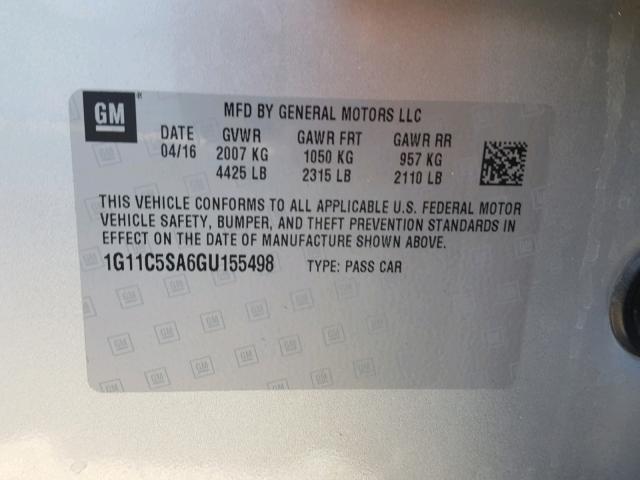 1G11C5SA6GU155498 - 2016 CHEVROLET MALIBU LIM 银色 照片 10