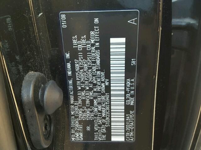 5TDZK22C38S159401 - 2008 TOYOTA SIENNA BLACK photo 10