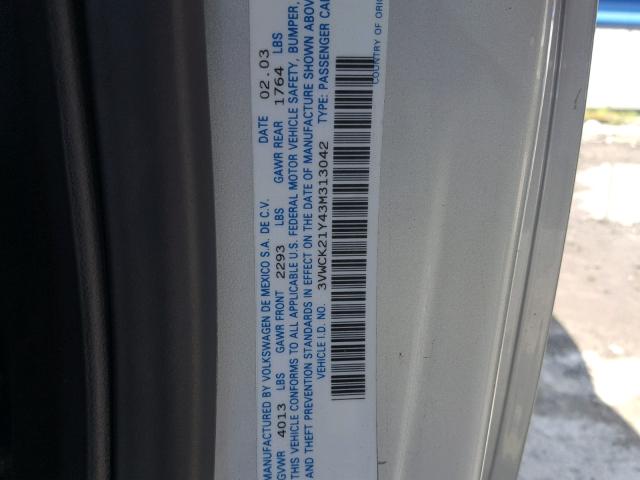 3VWCK21Y43M313042 - 2003 VOLKSWAGEN NEW BEETLE SILVER photo 10