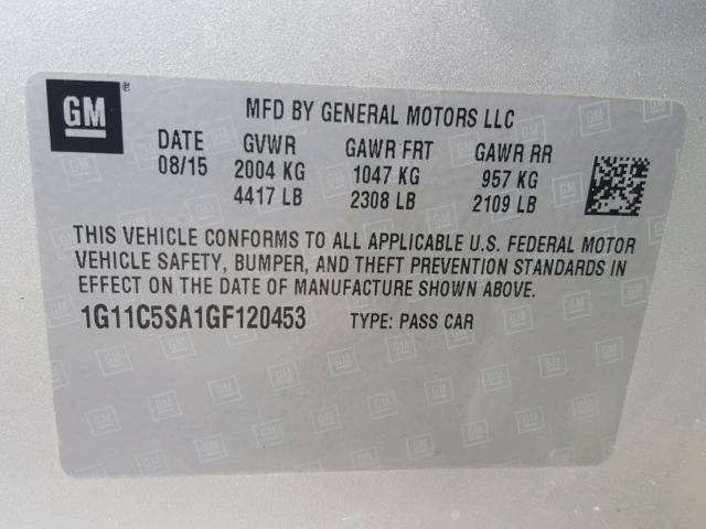 1G11C5SA1GF120453 - 2016 CHEVROLET MALIBU LIM 银色 照片 10