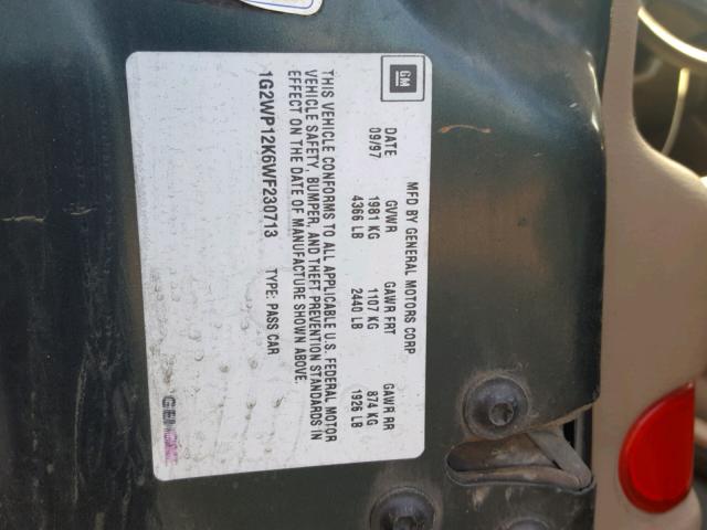 1G2WP12K6WF230713 - 1998 PONTIAC GRAND PRIX BLACK photo 10