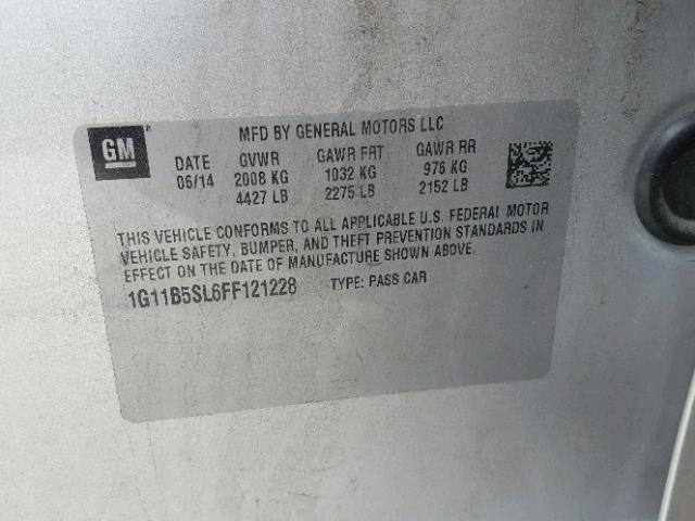 1G11B5SL6FF121228 - 2015 CHEVROLET MALIBU LS Gümüş foto 10