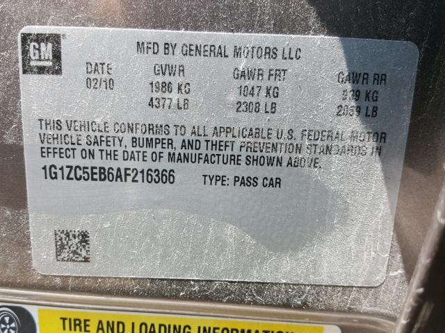 1G1ZC5EB6AF216366 - 2010 CHEVROLET MALIBU 1LT BROWN photo 10